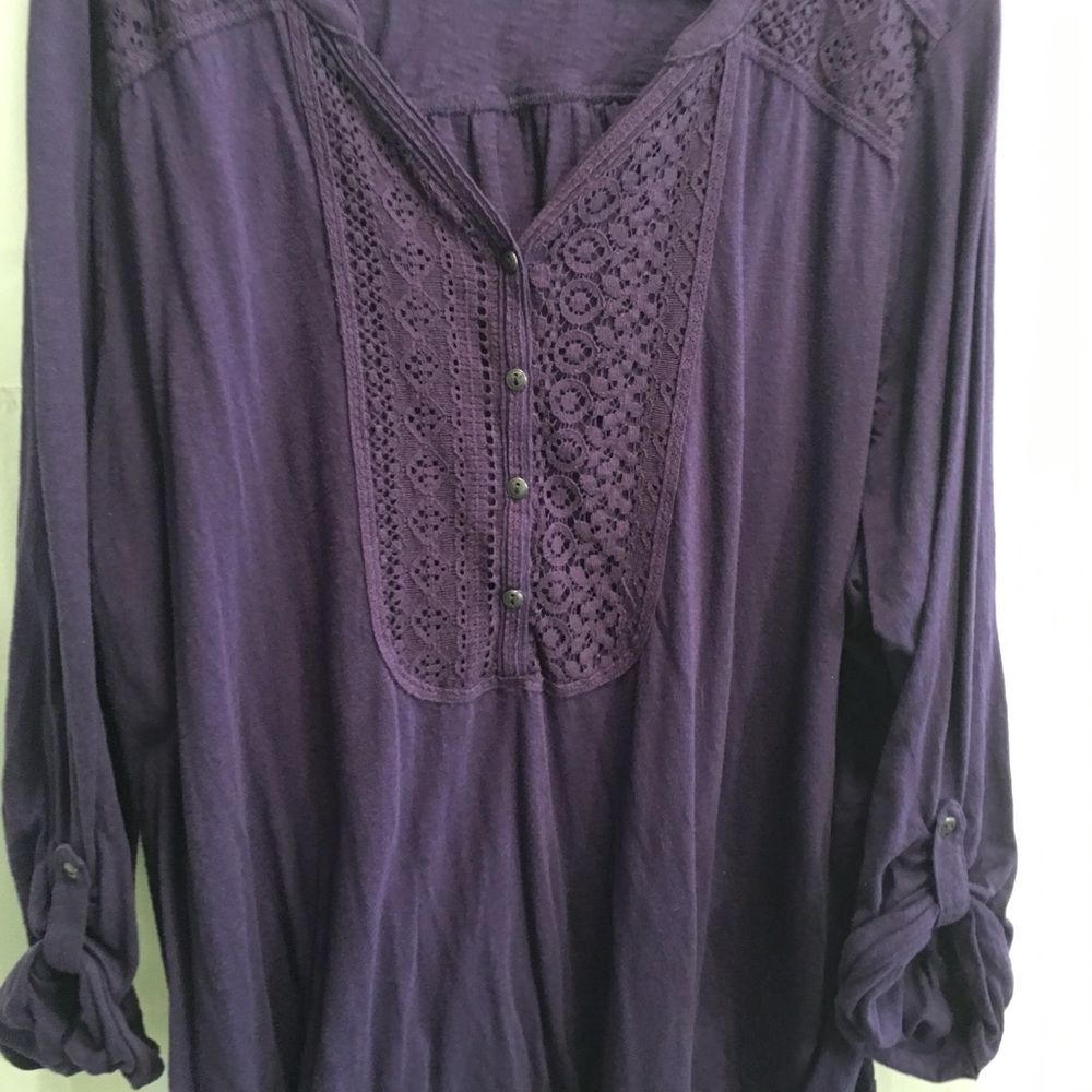 Royal Purple Cut Out Lace Blouse ~  XL